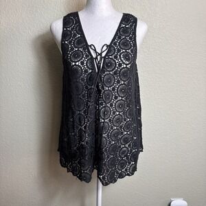 Odd Molly Women's Black Size 2 (M) Crochet Lace Sleeveless  Boho Whimsigoth